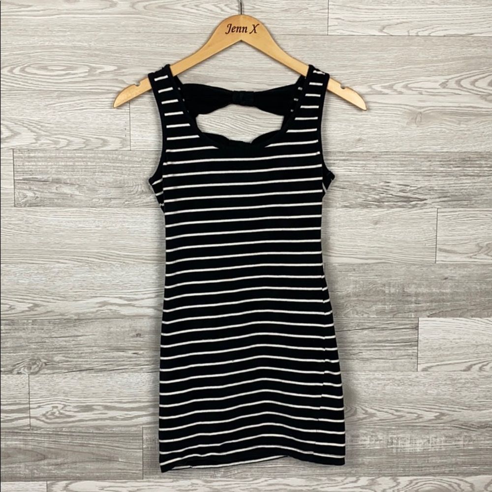 Forever21 Black White Strip Bow Open Back Dress